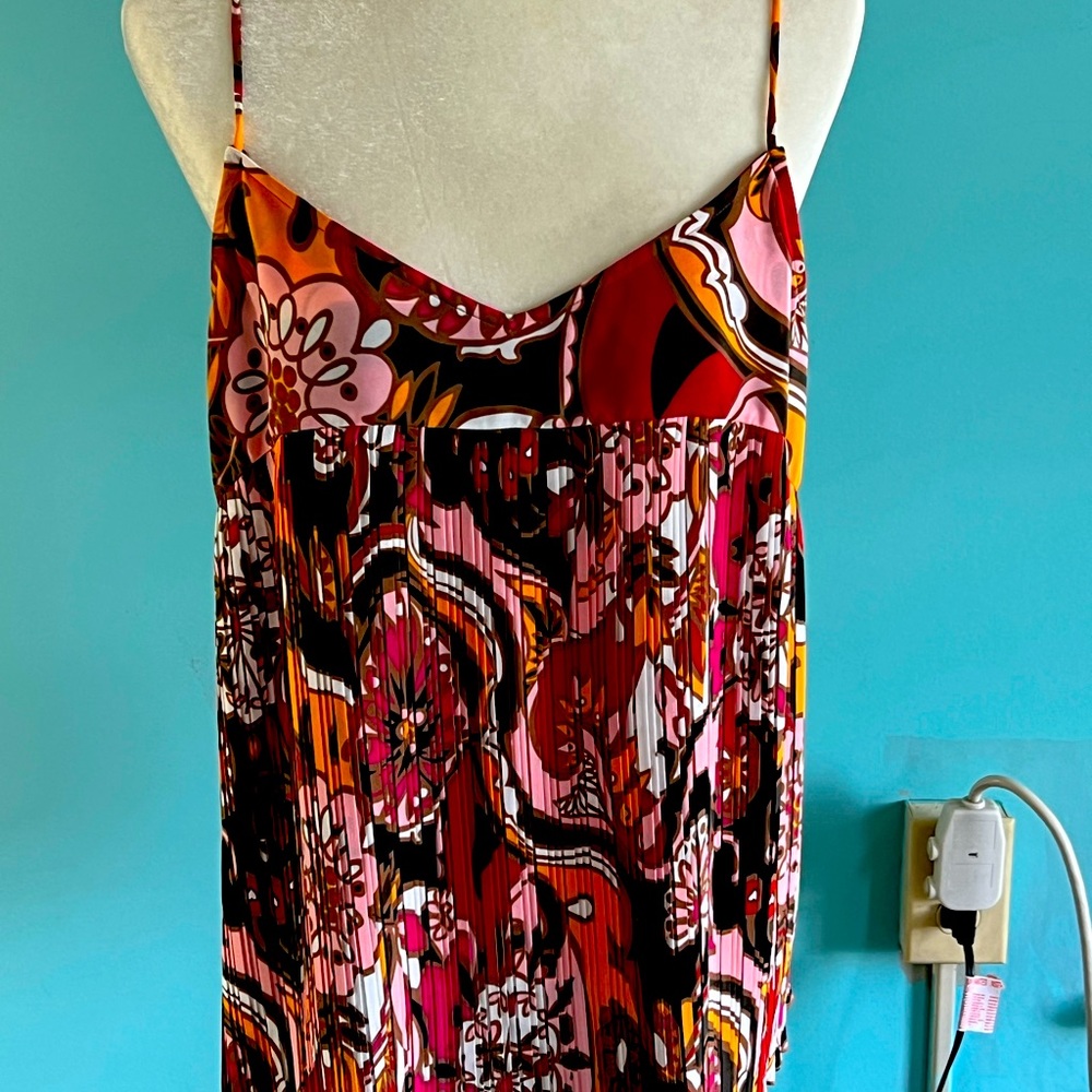 NWT INC International Concepts Spaghetti Strap Retro Print Baby Doll Top Size XL